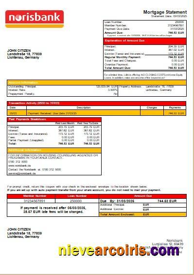 Germany Norisbank bank mortgage statement